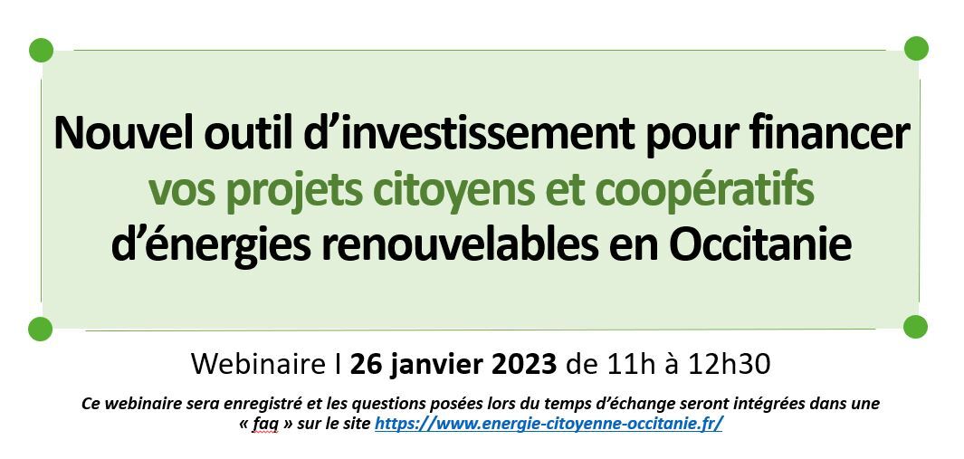 Nouvel outil d’investissement pour financer vos projets citoyens et coopératifs d’énergies renouvelables en Occitanie 