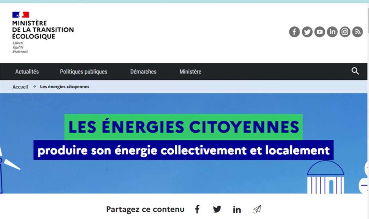 Lancement du site Les énergies citoyennes du Ministère de la Transition écologique ! 