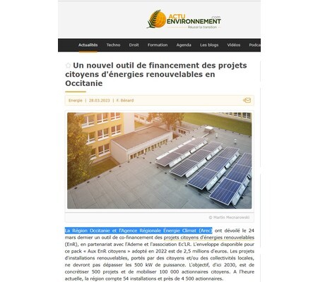 La Région Occitanie et l'Agence Régionale Énergie Climat (Arec) dans 