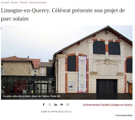 Article de La dépêche du Midi :  CéléWatt a présenté le projet de parc solaire villageois