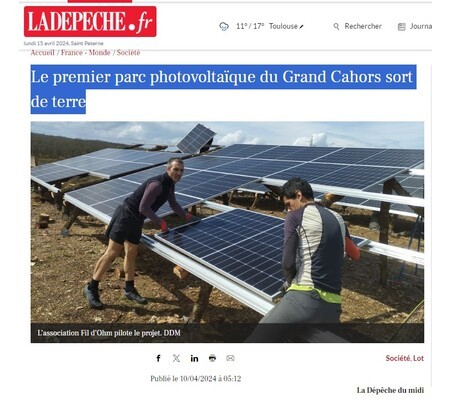 La Dépêche du Midi : Le premier parc photovoltaïque du Grand Cahors sort de terre (Cieurac, Lot)