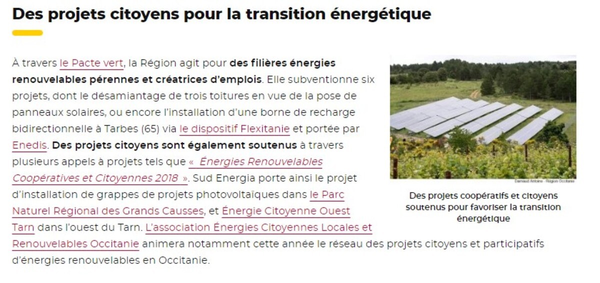 Région Occitanie Pyrénées Méditerranée : Des projets citoyens pour la transition énergétique !