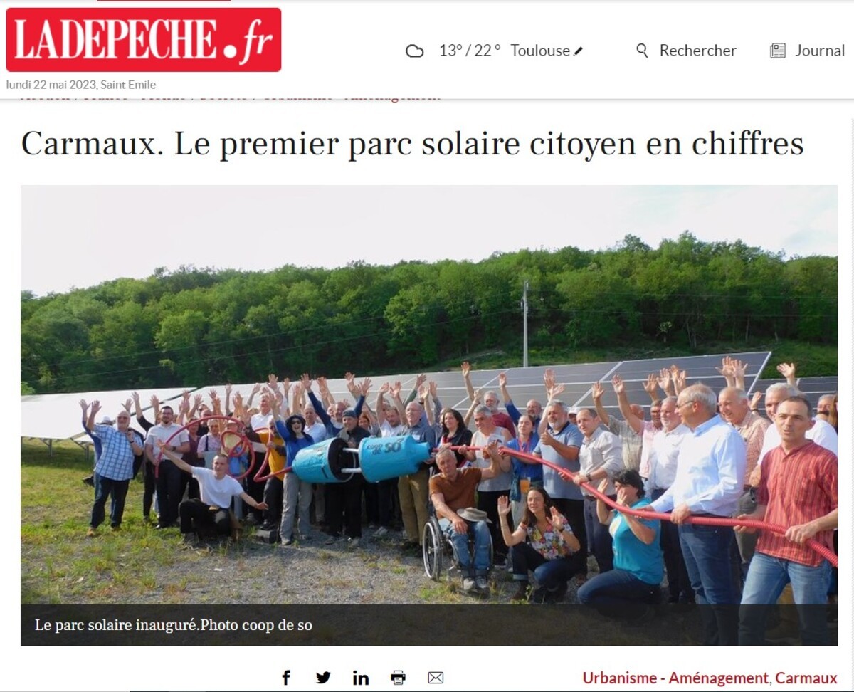 Deux articles de la Dépêche du Midi sur le parc solaire citoyen de Carmaux