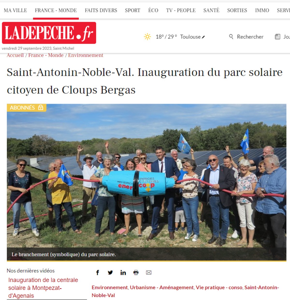 Inauguration du parc solaire citoyen de Cloups Bergas à Saint-Antonin-Noble-Val (82)